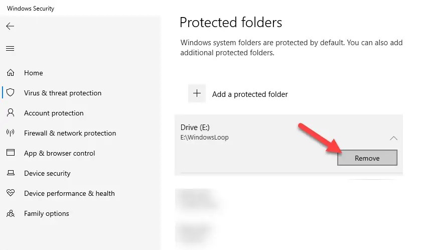 Windows 10 ランサムウェア保護 - 保護リストからフォルダーを削除